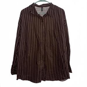 H&M Divided Brown Stripe Shirt Dress M Y2K Mini Oversized Button Up Style Fit